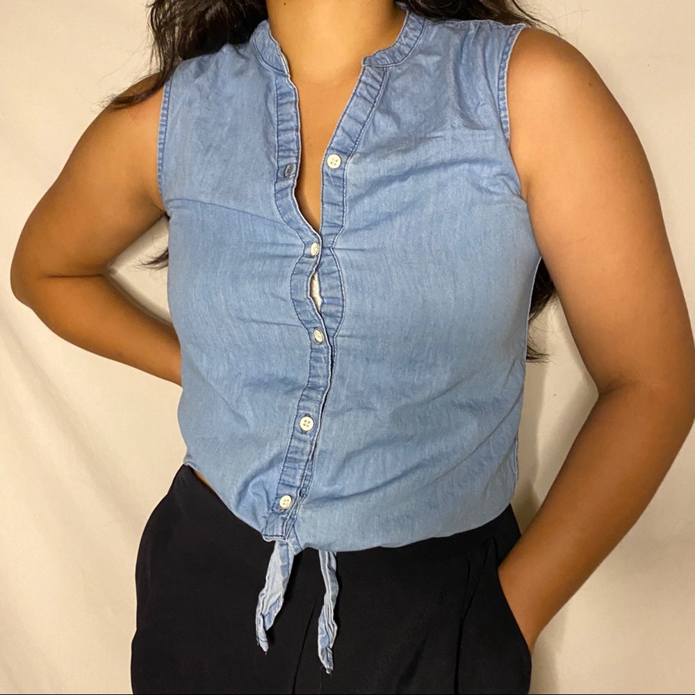 Sleeveless denim button down